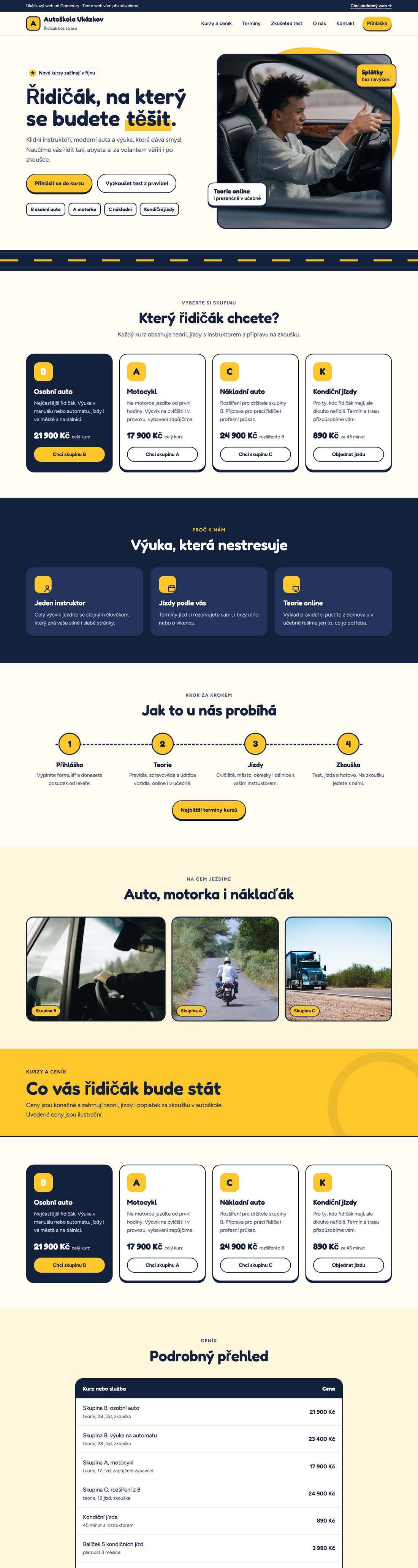 Ukázkový web pro obor autoškola