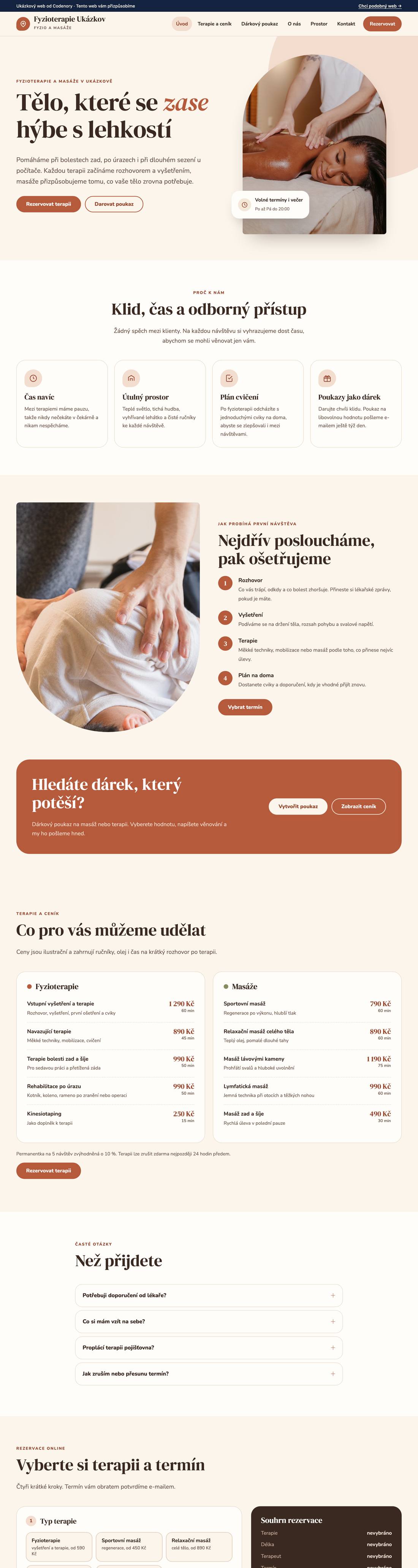 Ukázkový web pro obor fyzioterapie a masáže