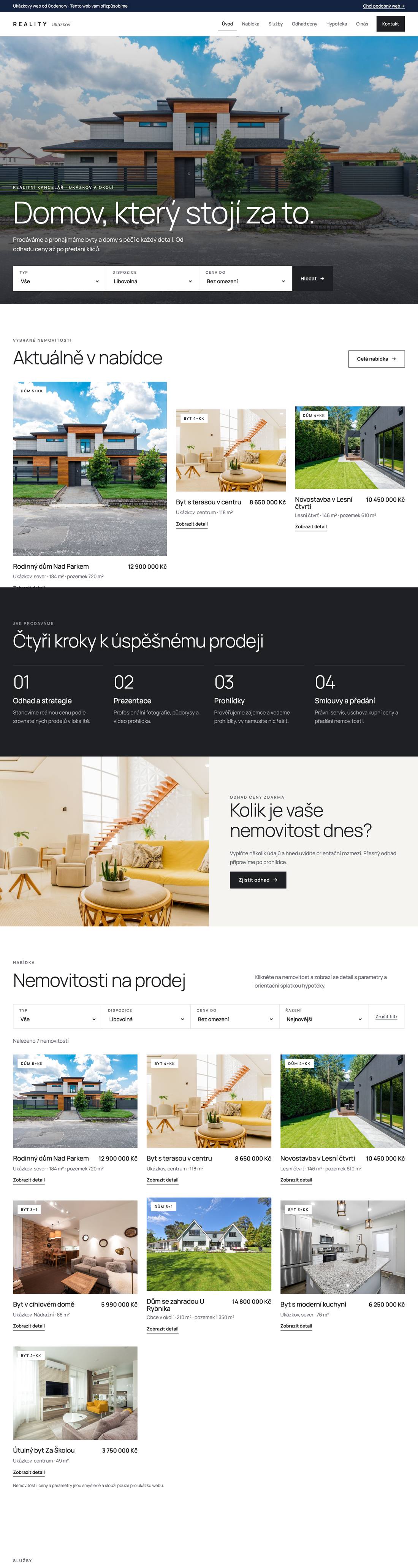Ukázkový web pro obor realitní makléř