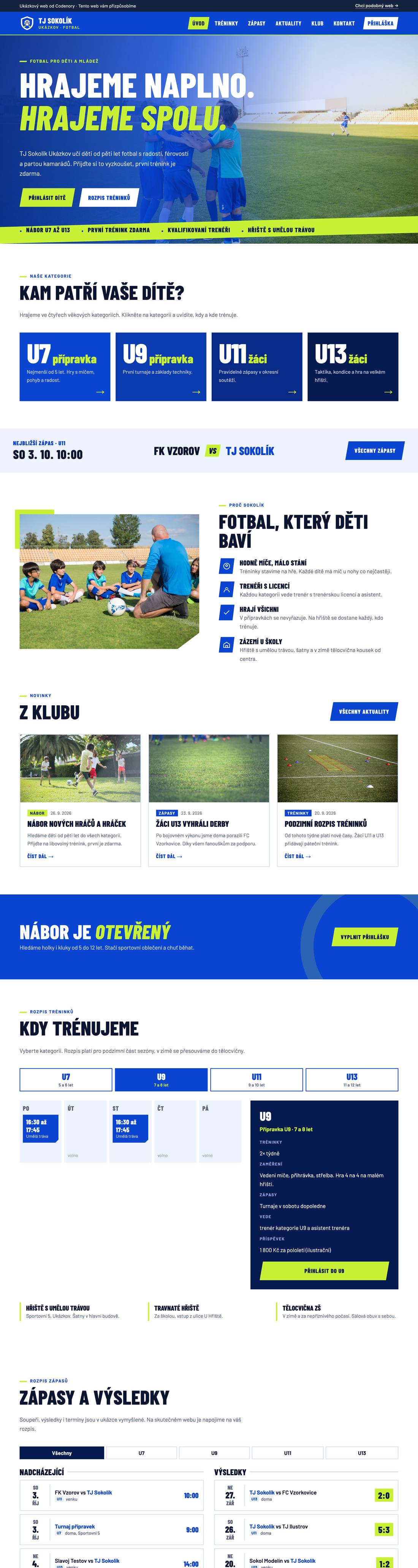 Ukázkový web pro obor sportovní klub
