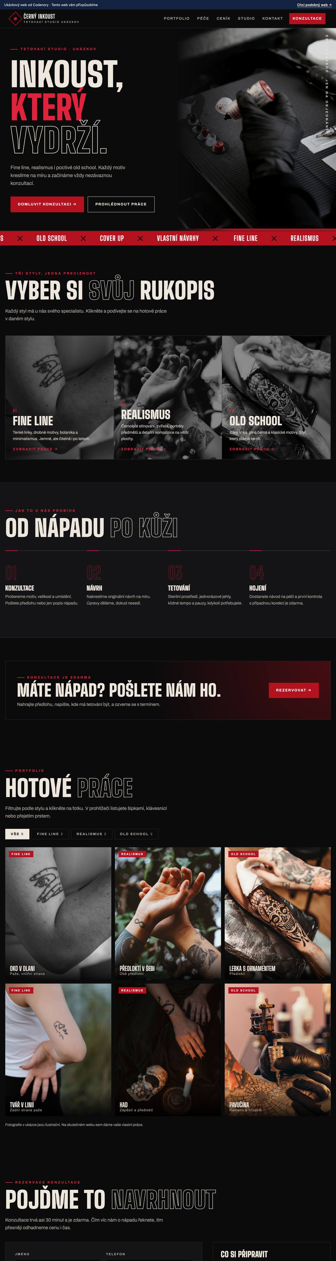 Ukázkový web pro obor tetovací studio