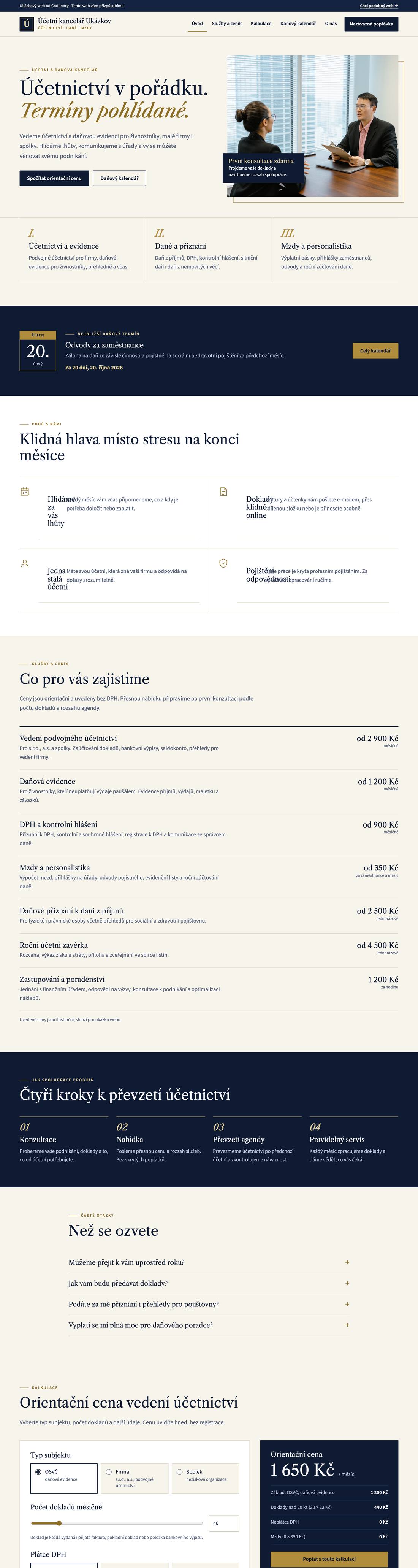 Ukázkový web pro obor účetní a daňová kancelář