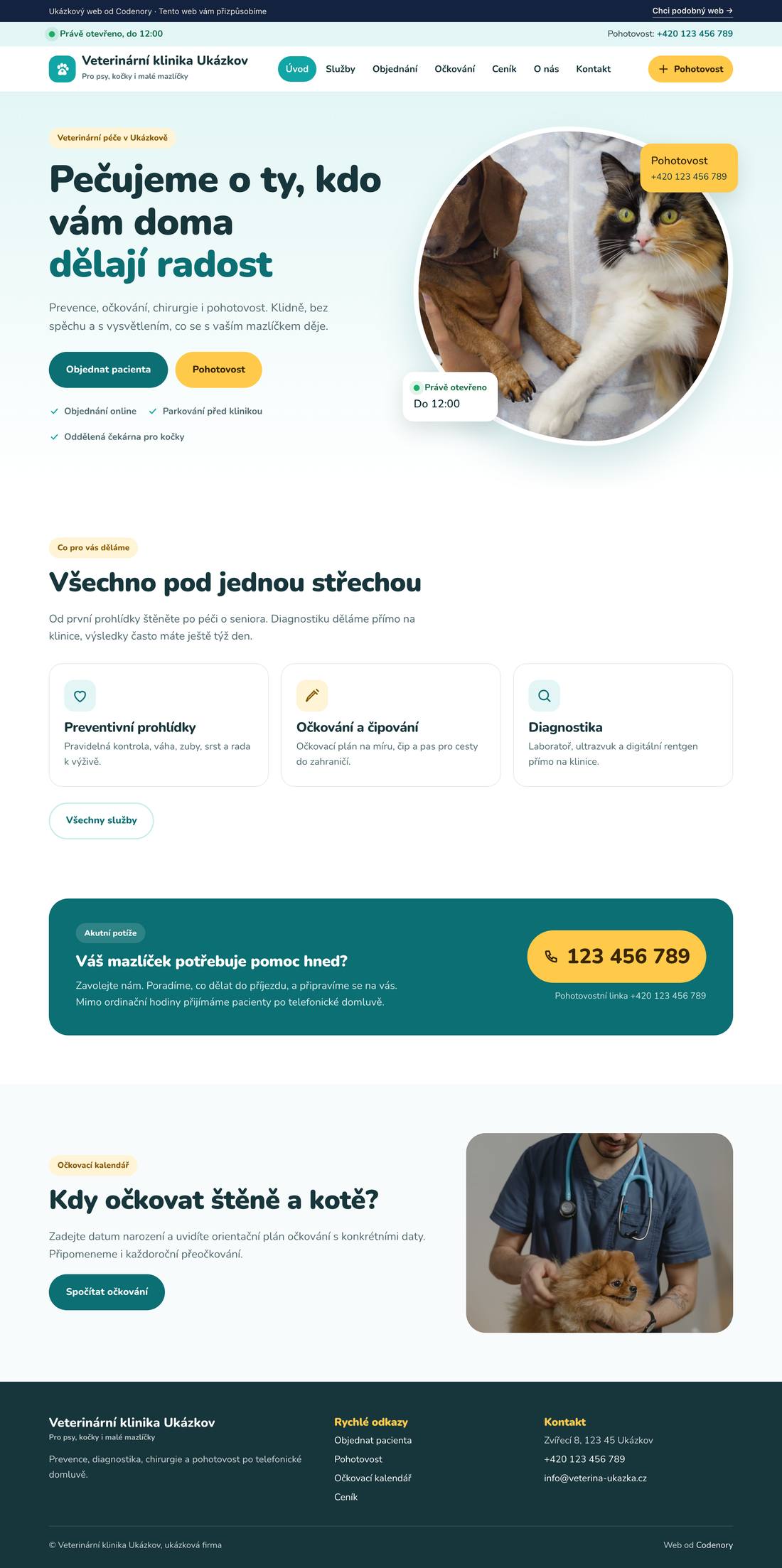 Ukázkový web pro obor veterinární klinika
