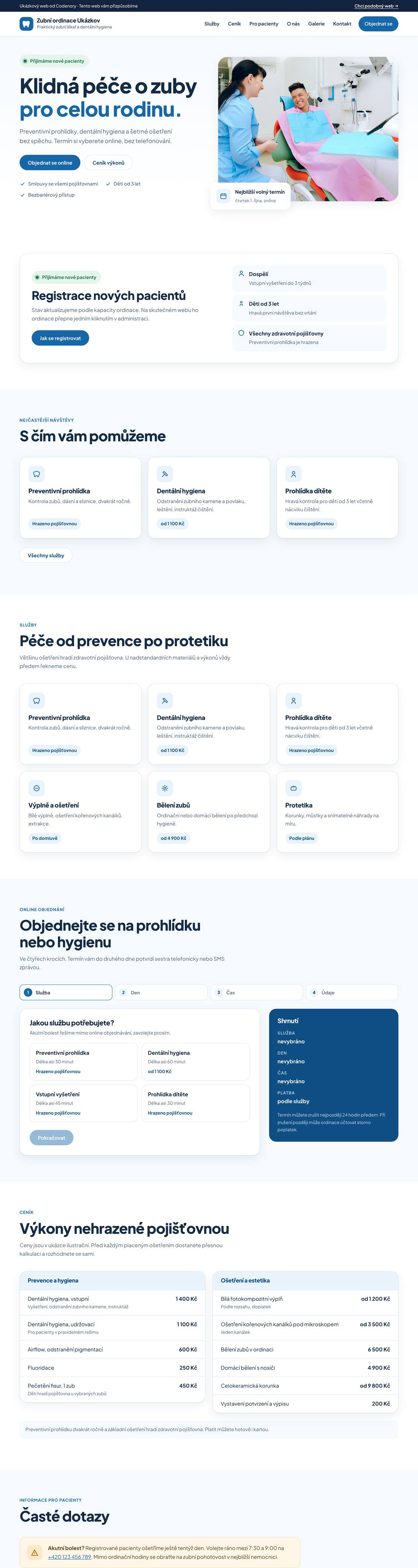 Ukázkový web pro obor zubní ordinace